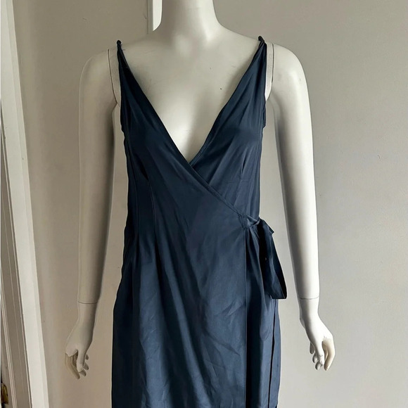 NWOT rag & bone Wrap Dress 100% Silk Knee Length Blue Sleeveless Slip Dress Sz 0 - Picture 2 of 8